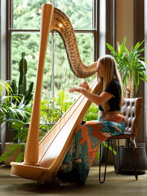 Harpist performs a daytime acoustic set for wedding ceremony and reception in popular yorkshire wedding venue.